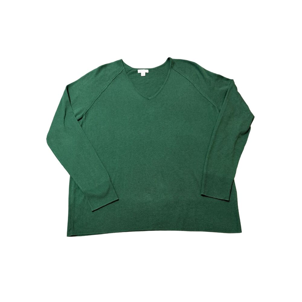 J. Jill Cotton/Silk Green V Neck Classic Sweater Size M Coastal Quiet Luxury